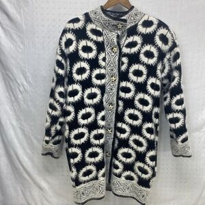 VTG Belldini Angora Blend Cardigan Chunky Button Jacket Geometric Abstract Small